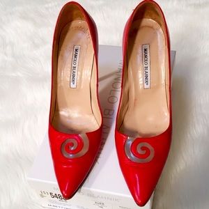 Manolo Blahnik size 371/2 red leather heels